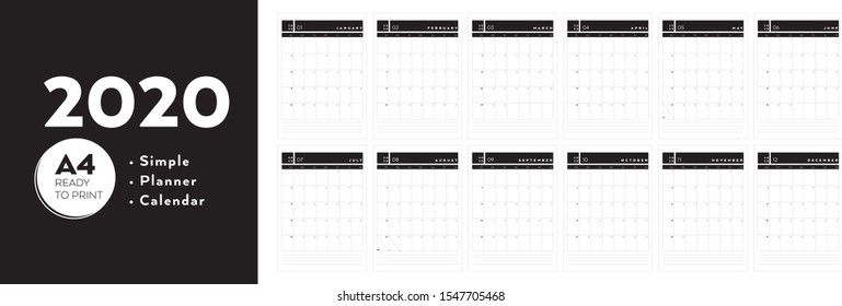 Simple Design Planner Calendar 2020 - Ready to print A4
