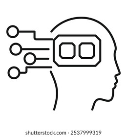 Simple design representing the concept of artificial intelligence, with a human head profile containing a cpu