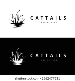 simple design river garden logo cattails river grass illustration template symbol