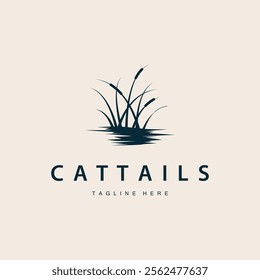 simple design river garden logo cattails river grass illustration template symbol