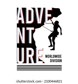 Simple design rock climbing adventure  typography, ready to print, vector illustration