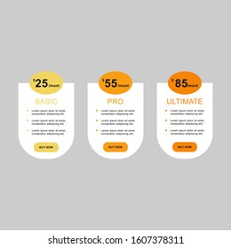 simple design set of pricing tables, box, button, orders, lists, ui and ux for web design or mobil and other