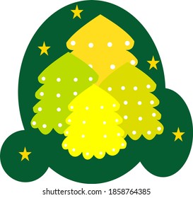 Simple design of several christmas trees. Depicts winter on Christmas. With a combination of yellow and green. Creative design.