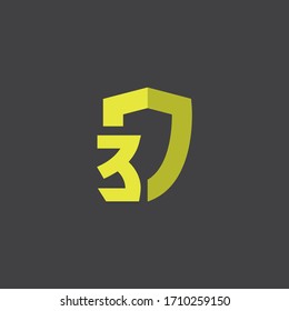 Simple design shield with number three. Flat design shield with color yellow. Vector illustration EPS.8 EPS.10