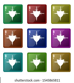 simple design with shield sword logo icon vector