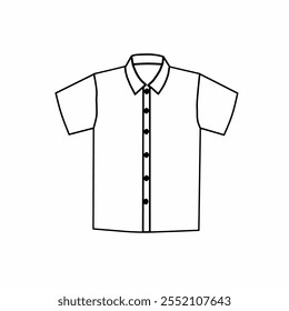 A simple design of a short-sleeved shirt. This shirt has a collar, short sleeves, and buttons down the front.