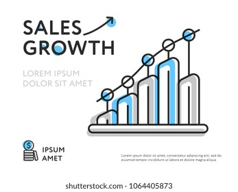 Simple design showing growing arrow of sales with space for text on white background. 