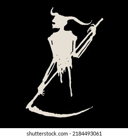simple design, silhouette of a ghost carrying a weapon of death.