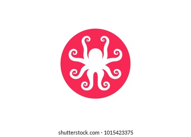 Simple Design of Silhouette Octopus rounded logo
