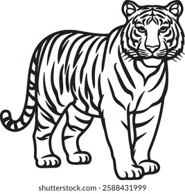 Simple Design of Silhouette of Tiger standing of  Vector with white background