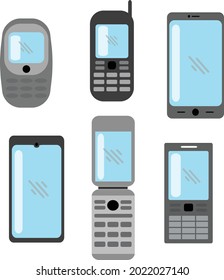 Simple design of six different kinds of smartphones and phones