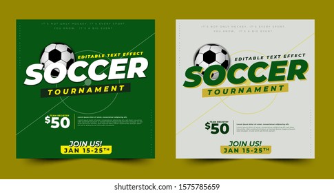 simple design soccer tournament sports style design event, 3d text effect sport event header or title, for poster and banner. easy editable and customize, modern style and colorful