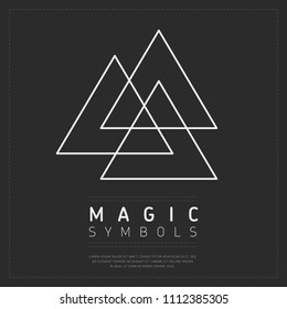 Simple design of spiritual symbol made of few white linear triangles on gray