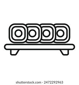 Simple design of a sushi platter with four pieces of sushi resting on top, ready to be served