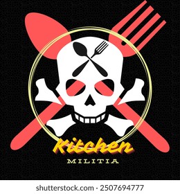 Simple design for t shirt logo with skull theme and spoon fork.