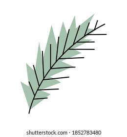 Simple design template. Abstract hand drawn Christmas fir tree branch in minimalist trendy style.