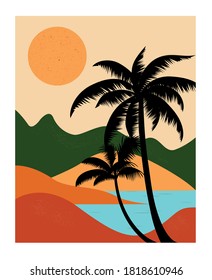 Simple design template of background. Abstract creative background with palms in minimal trendy style.Vector illustration