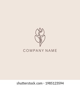 Simple design template. Tulip icon. Linear floral symbol. Vector illustration