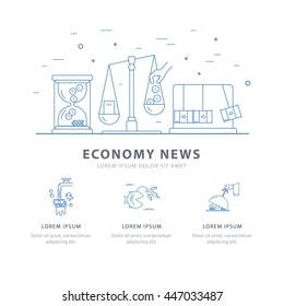 Simple Design Templates For Economy News. A Vector Concept Made In Modern Line Style With Place For Your Text. Perfect For A Website, Presentation, Brochure. Easy Editing.