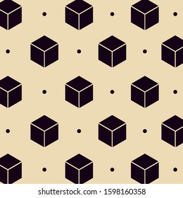 simple design two color dark purple cube on white cream background.