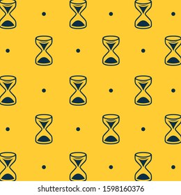 simple design two color dark blue hourglass on yellow background.