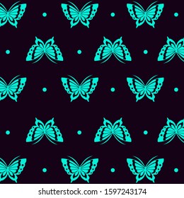 simple design two color light blue butterfly on dark purple background.
