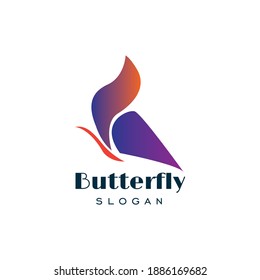 simple design vector butterfly logo beautiful colored purple orange gradient