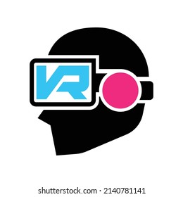 The simple design of VR initials inside the VR headset worn by humans. A cool and simplified concept for a logo or any digital business that is related to virtual reality.