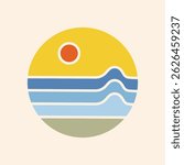 simple design of the wave on summer time design for t shirt badge sticker