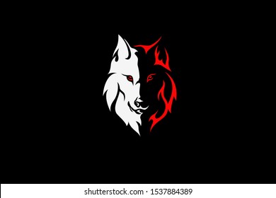 Simple Design of Wolf Head Half White Half Shadow