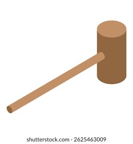Simple design of a wooden hammer with long handle, isolated on white background, in isometric view