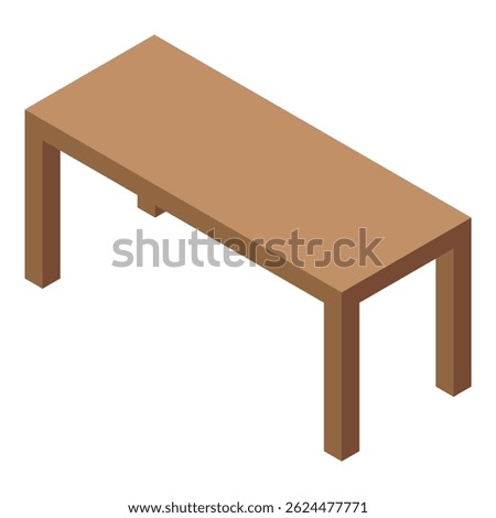 Simple design wooden table, isometric furniture illustration for interior design project