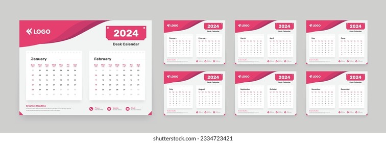 Simple designed 2024 calendar with accurate date format and layout for two months on every page