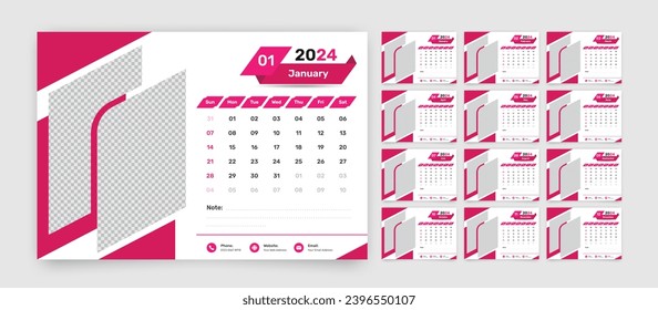 Simple designed business and office desk calendar template set for 2024 with accurate date format