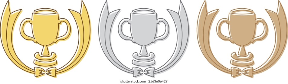 simple designs of Trophy and ribbon, 3colors