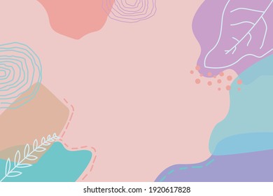 Simple designs and wallpapers. Minimal surrealism. Floral paper in pastel pink, blue, purple, brown, and mint. Conceptual art. Aesthetic poster with bright color outline of tropical and palm leaves.