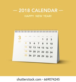 Simple desk calendar Layout for 2018 years. Week starts from Sunday.