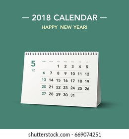 Simple desk calendar Layout for 2018 years. Week starts from Sunday.