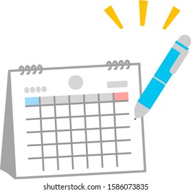 Simple desk calendar and a pen