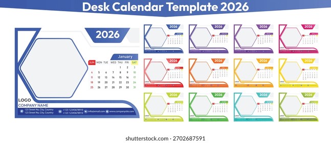Simple Desk Calendar Template 2026