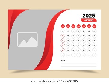 Plantilla simple de calendario de escritorio para enero de 2025 con marcador de posición de Imagen