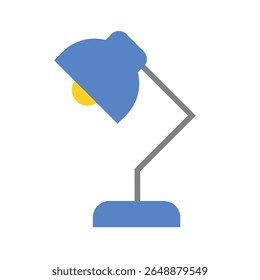 Lâmpada de mesa simples com braço ajustável, cor azul e lâmpada brilhante.