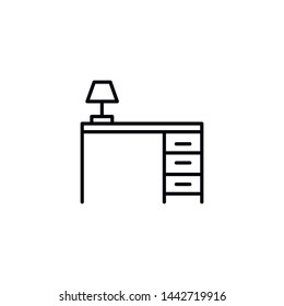 Simple desk line icon. Stroke pictogram. Vector illustration isolated on a white background. Premium quality symbols. Vector sign for mobile app and web sites.