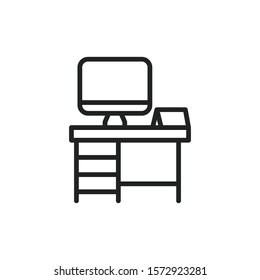 Simple desk line icon. Stroke pictogram. Vector illustration isolated on a white background. Premium quality symbol. Vector sign for mobile app and web sites.