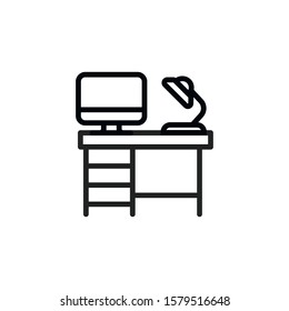 Simple desk line icon. Stroke pictogram. Vector illustration isolated on a white background. Premium quality symbol. Vector sign for mobile app and web sites.