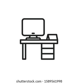 Simple desk line icon. Stroke pictogram. Vector illustration isolated on a white background. Premium quality symbol. Vector sign for mobile app and web sites.