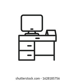 Simple desk line icon. Stroke pictogram. Vector illustration isolated on a white background. Premium quality symbol. Vector sign for mobile app and web sites.