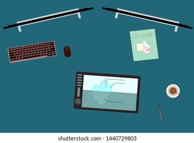 simple desktop digital drawing, top view
