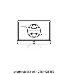 Simple desktop screen in black lineart style vector isolated on white background
