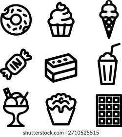 Einfache Dessert-Ikonenpackung mit sauberen Formen, fetten Umrissen und modernem Design.